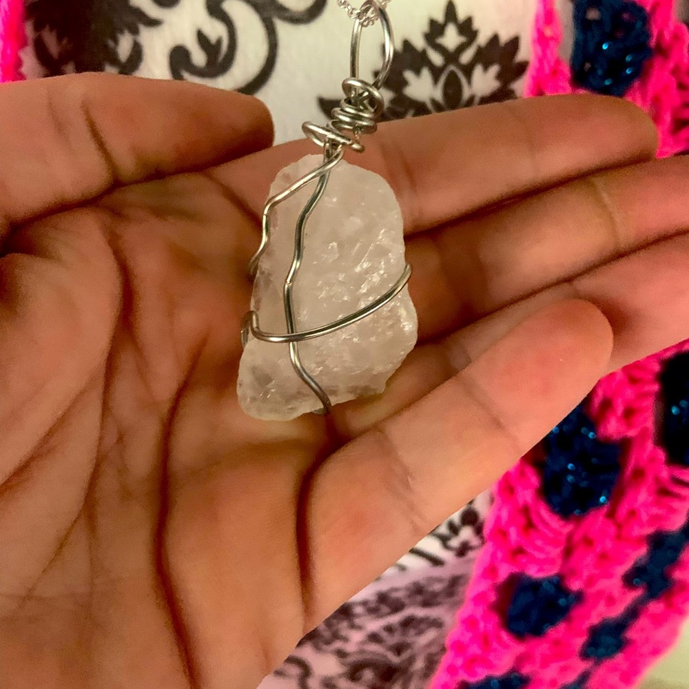 Wire wrapped quartz crystal necklace handmade